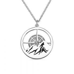 Personalized Compass Mountain Necklace