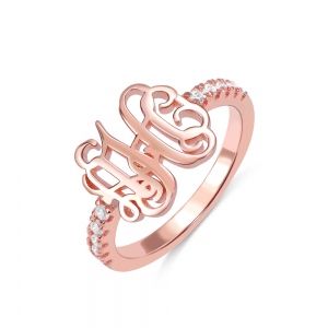 Customized Silver Monogram Ring with Birthstones