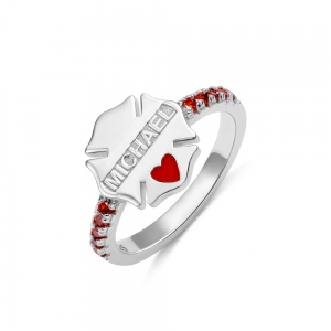 Personalized Firefighter Badge Name Ring