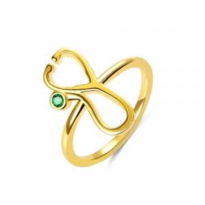 Personalized Stethoscope Birthstone Ring in Gold