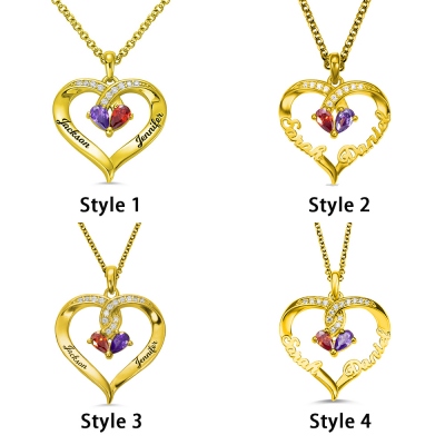 Forever Together Birthstone Name Heart Necklace