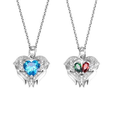Personalized Angel Wing Necklace with Birthstones