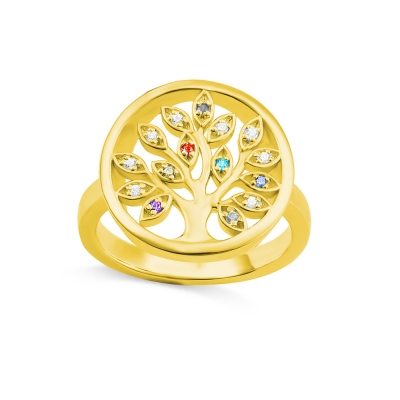 Personalized Family Tree Birthstone Ring in Gold