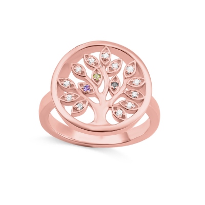 Personalized Family Tree Birthstone Ring in Rose Gold