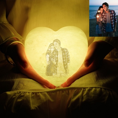 Personalized Heart Photo 3D Moon Lamp with Remote