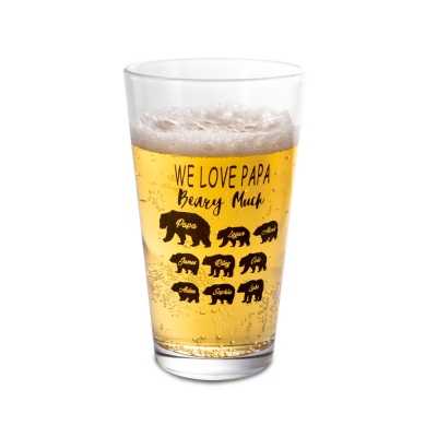 Personalized Papa Bear Beer Glass for Dad
