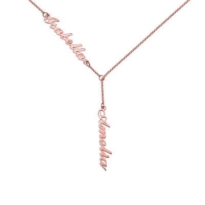 Personalized Two Names Y-shaped Necklace in Rose Gold