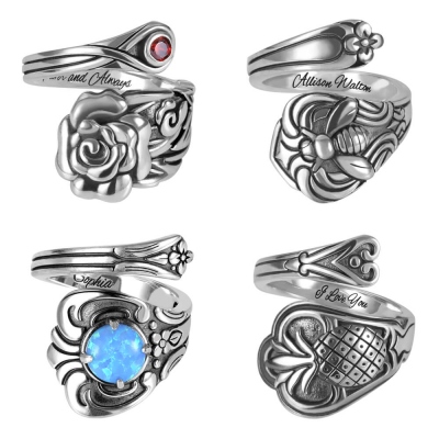 Personalized Rose/Bee/Opal/Pineapple Spoon Ring