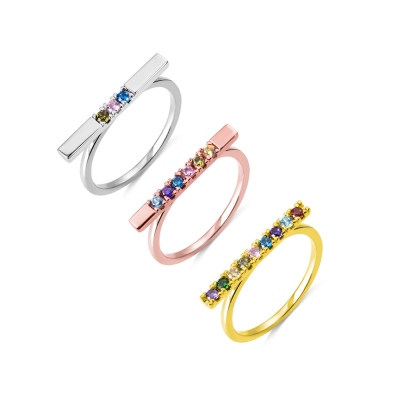 Personalized Family 1-9 Birthstone Bar Ring