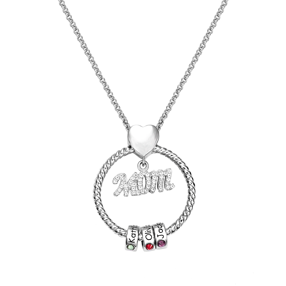 Adapted Name and Birthstone Silver Family Necklace for Mother, Mother's Day Gifts, for Mom, for Her