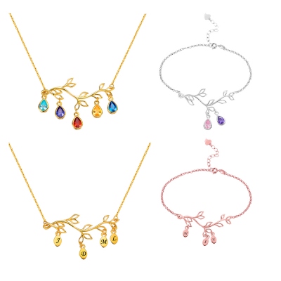 Personalized Family Tree Branch Birthstone Necklace/Bracelet