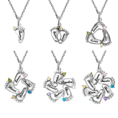 Baby Feet Birthstone Necklace for Mother