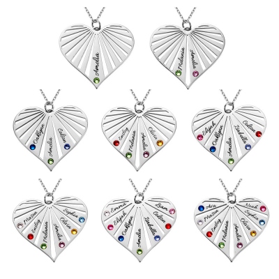 Family Heart Name Necklace with Birthstone