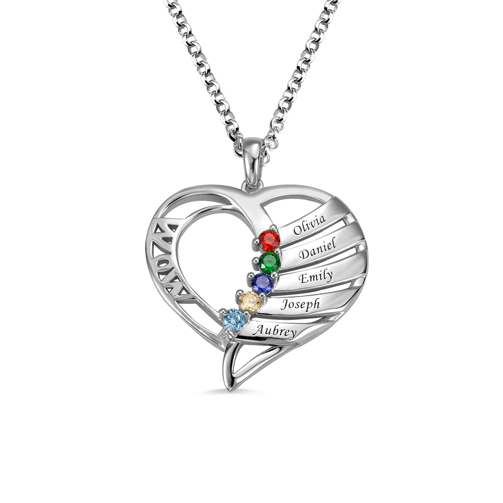 Personalized Name and Birthstone Family Necklace for Mother