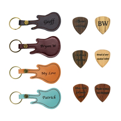 Personalized Wood Guitar Pick with Guitar Shaped Case