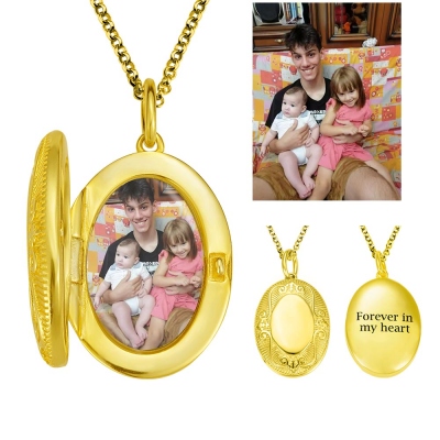 Custom Photo Oval Locket Necklace Gift for Mom