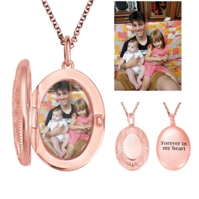 Custom Oval Locket Necklace Photo Pendant