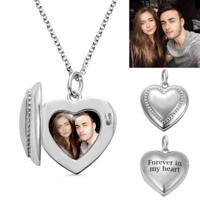 Personalized Heart Photo Necklace with Engraving