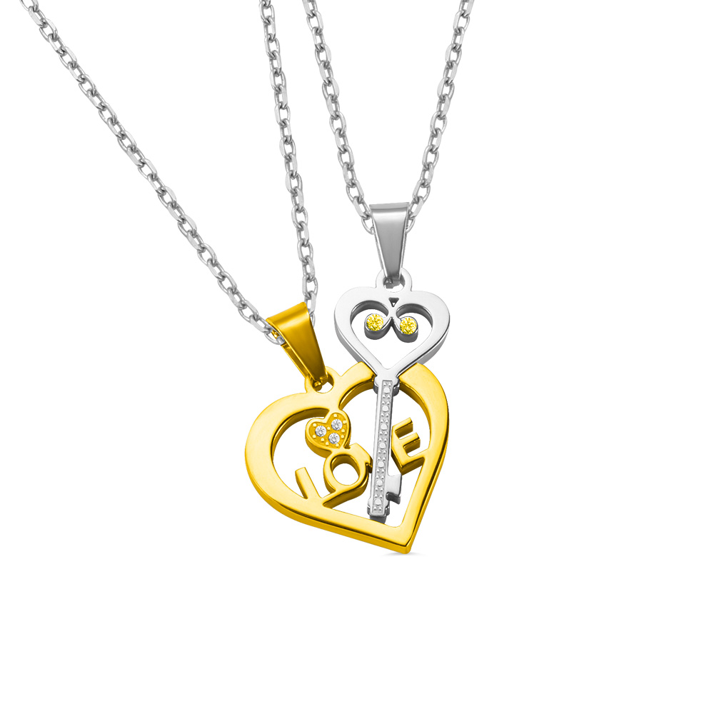 Custom Heart & Key Necklaces Couple Necklaces