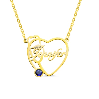 Personalized Heart Stethoscope Name Necklace