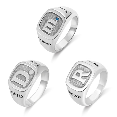 Custom Square Sterling Silver Unisex Initial Signet Ring