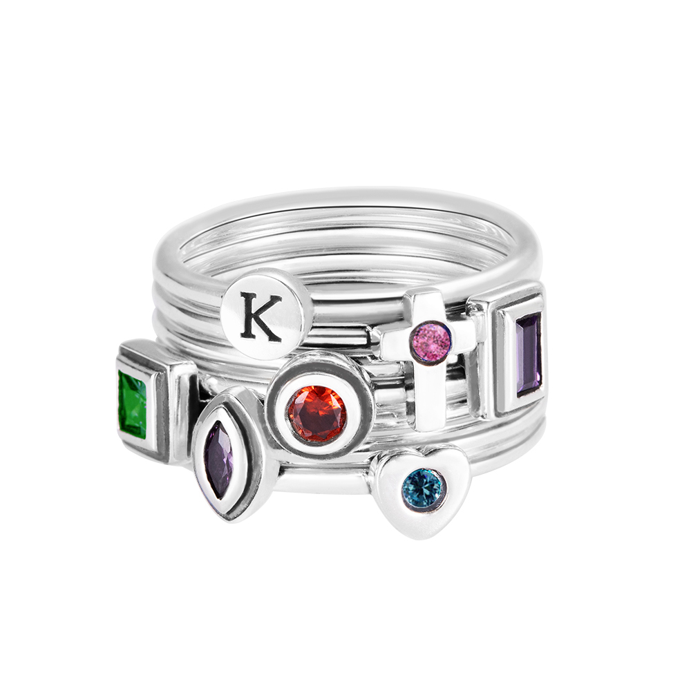 Personalized Initial and Birthstone Stackable Ring