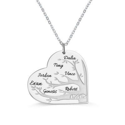 Personalized 1-12 Names Heart Family Tree Necklace