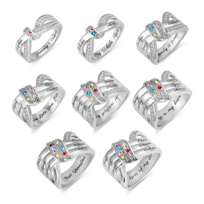 Family Jewelry Personalized 1-8 Birthstone and Name Ring