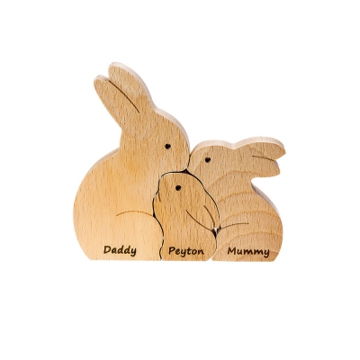 Custom Easter Rabbits Family Wooden Bunny Puzzle