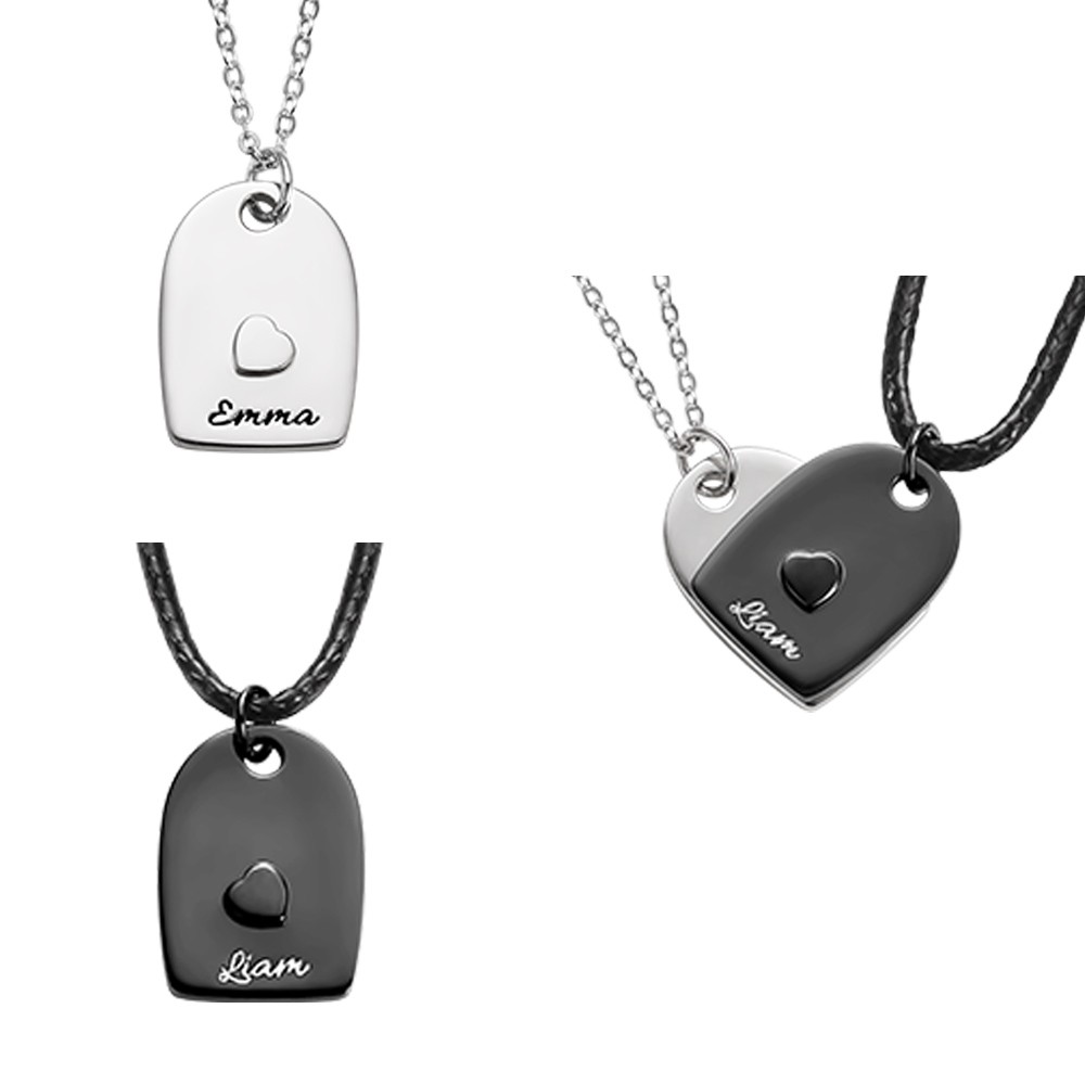 Custom Name 2PCS Matched Heart Necklace for Couple