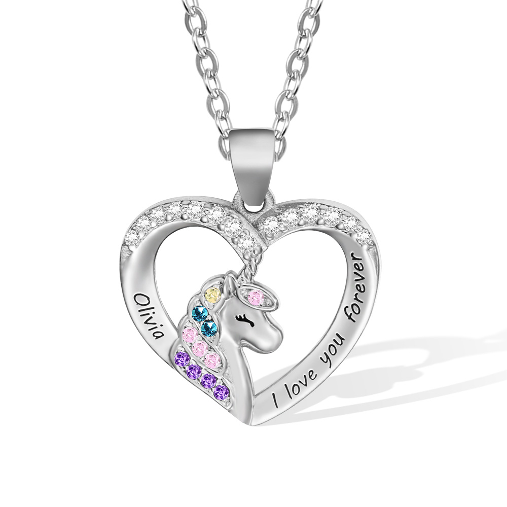 Custom Necklace with Heart Unicorn Pendant