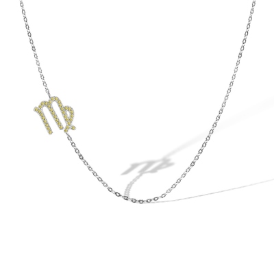Custom Zodiac Sign Sideway Necklace with Birthstone