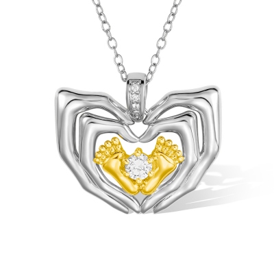Baby Feet Footprint Necklace with Birthstone New Mom Gift