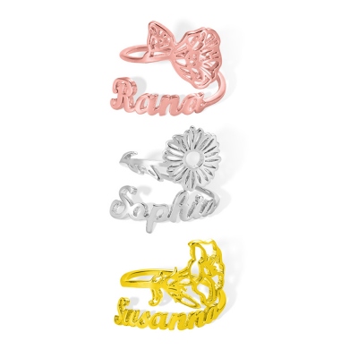 Custom Name Birth Flower Ring