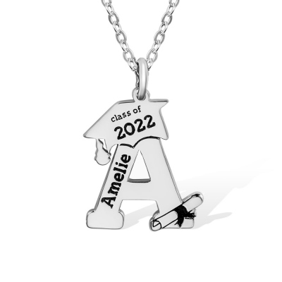 Benutzerdefinierte Buchstaben-Halskette Initial-Halskette, Klasse von 2022 Absolvent Geschenk Graduierung Geschenk für Sie/Tochter/Enkelin, Edelstahl/Silber Graduierung Halskette