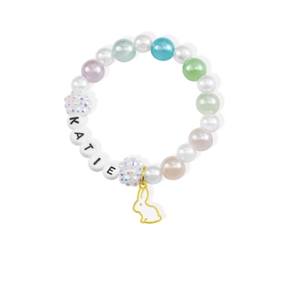 Custom Bunny Names Bracelet, Pearl Bracelet, Easter Gift, Gifts for Her/Girls/Friends