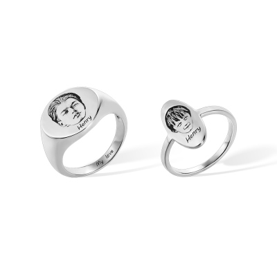 Custom Portrait Signet Ring, Sterling Silver/Brass, Birthday/Anniversary Gift for Him/Her/Family/Friend
