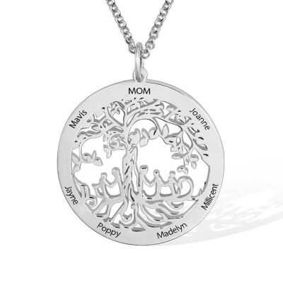 Custom Engraved 1-11 Names Family Tree Necklace, Sterling Silver/Stainless Steel, Family Gift for Mother/Grandmother, Mother's Day Gift/Birthday Gift