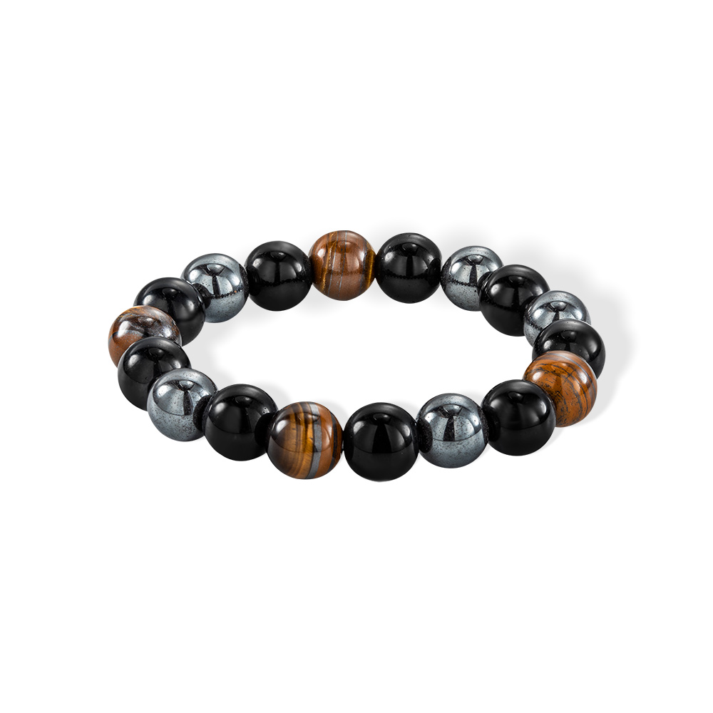 Triple Protection Bracelet for Good Luck, Hematite/Black Obsidian/Tiger Eye Stone Energy Bracelet, Birthday Gift/Father's Day Gift, Gift for Men/Dad