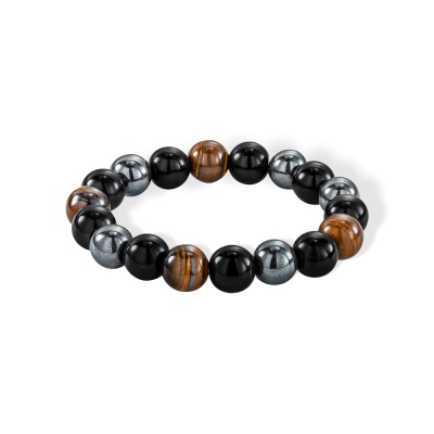 Triple Protection Bracelet for Good Luck, Hematite/Black Obsidian/Tiger Eye Stone Energy Bracelet, Birthday Gift/Father's Day Gift, Gift for Men/Dad