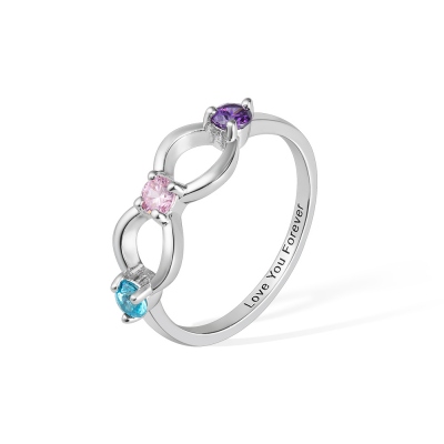 Personalized Infinity Ring, Birthstone Ring for a Family of Three,  Silver/Brass Ring, Birthday/Mother's Day Gift for Mom/Grandma