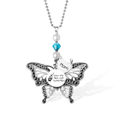 Custom Memorial Butterfly Ornament, Loss of Mom/Grandma/Daughter Keepsake View Mirror Car Charm