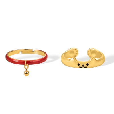 Personalized Adorable Cat Ring Set, Adjustable Stacking Rings with Name, Ring for Pet Lovers