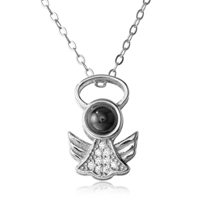 Personalized Angel Projection Necklace, Sterling Silver Memorial Necklace in 100 Languages, Birthday/Anniversary/Mother's Day Gift for Girl/Mother