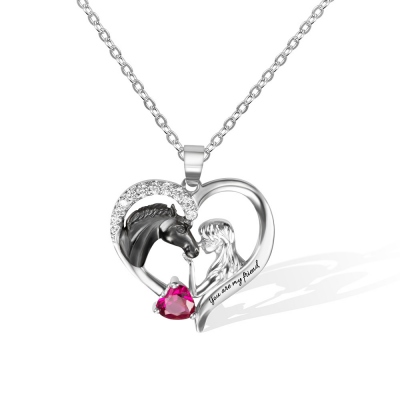 Personalized Heart Necklace with Horse & Girl Charm, Horse Necklace with Name & Birthstone Jewelry, Birthday Gift for Girl/Women/Wife/Mom/Horse Lover