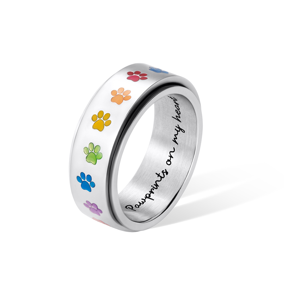 Custom Rainbow Paw Print Spinner Ring, Stainless Steel Pet Memorial Ring,  Fidget Ring for Anti Anxiety/Stress, Gift for Pet Lovers