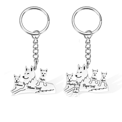 Personalized Wolf Keychain, Daddy/Mama Wolf Keychain, Family keychain with Name, Family Gift for Dad/Mom/Grandparents