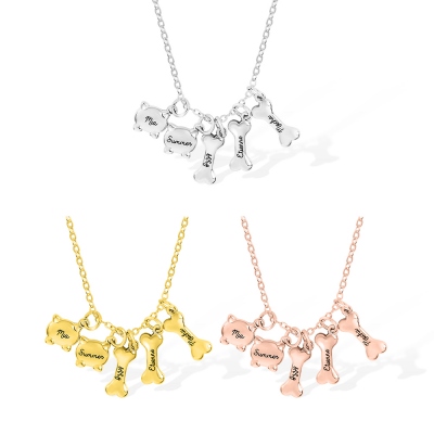 Custom Name Pet Necklace/Bracelet, Brass/Sterling Silver Dog Bone & Cat Head Charm Jewelry with Paw Print, Gift for Pet Lovers