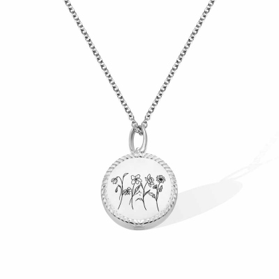 Personalized Birth Flower Photo Locket Necklace Memorial Birthflower Round Pendant Necklace Gift for Woman/Mom/Lover/Her