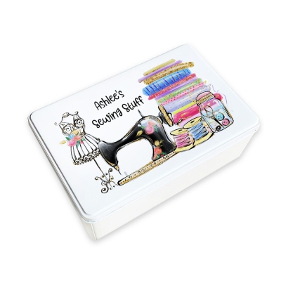 Personalized Sewing Storage, Sewing Box with Painted Sewing Machine, Customized Tin for Sewing, Gifts for Fashion Designers/Tailor/Woman